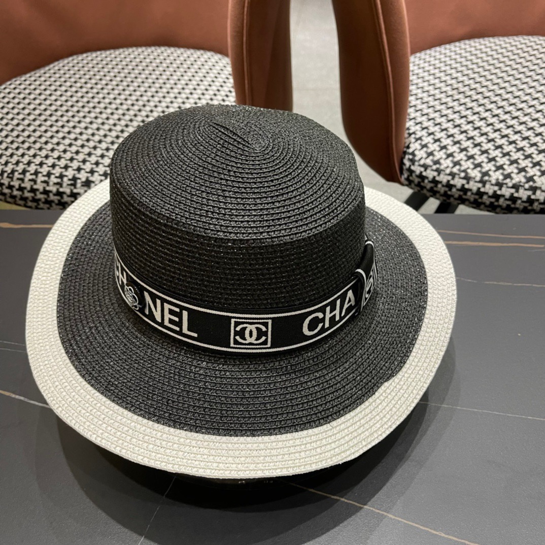 【CHANEL香奈儿】新款平顶草帽，沙滩风，简约大方，百搭单品～出街首选，