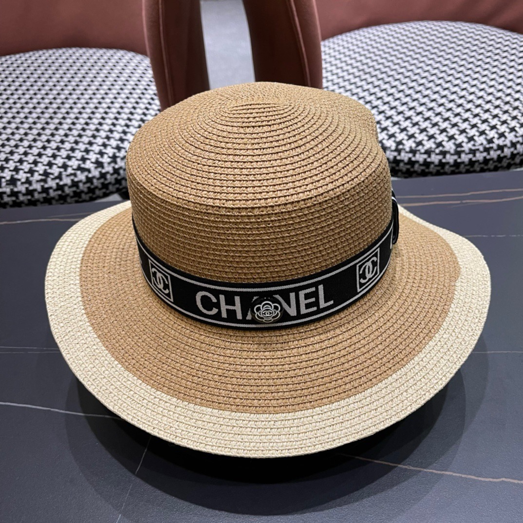 【CHANEL香奈儿】新款平顶草帽，沙滩风，简约大方，百搭单品～出街首选，