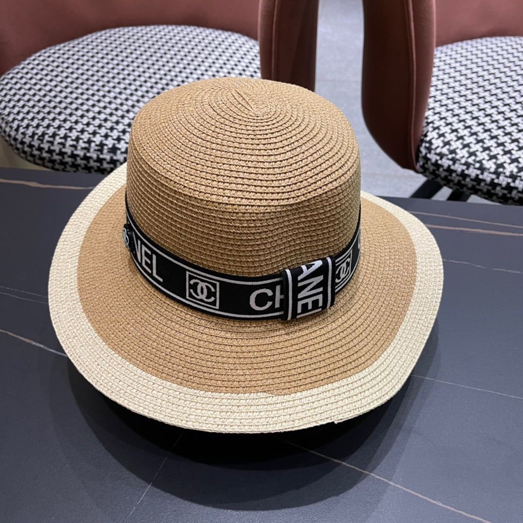 【CHANEL香奈儿】新款平顶草帽，沙滩风，简约大方，百搭单品～出街首选，
