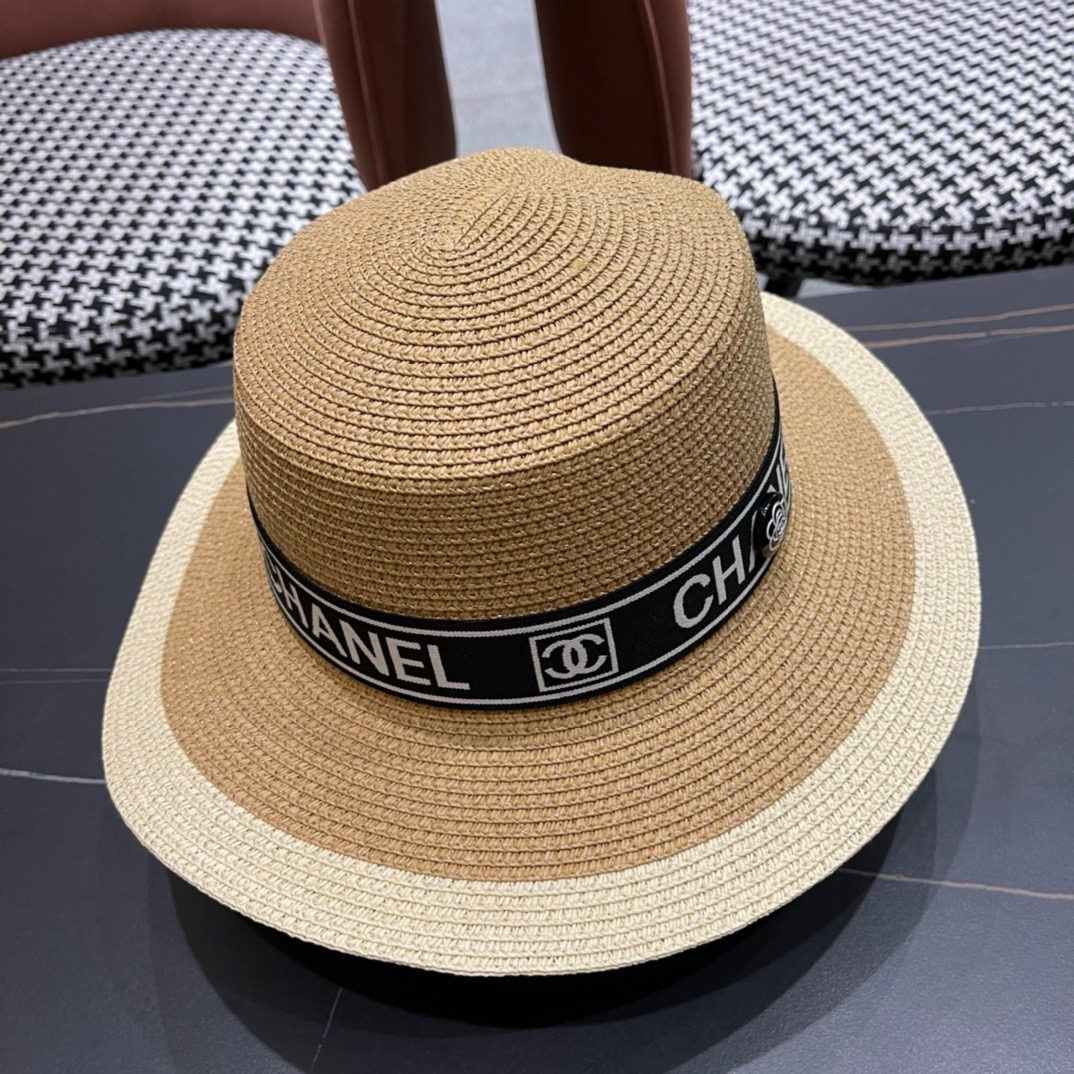 【CHANEL香奈儿】新款平顶草帽，沙滩风，简约大方，百搭单品～出街首选，