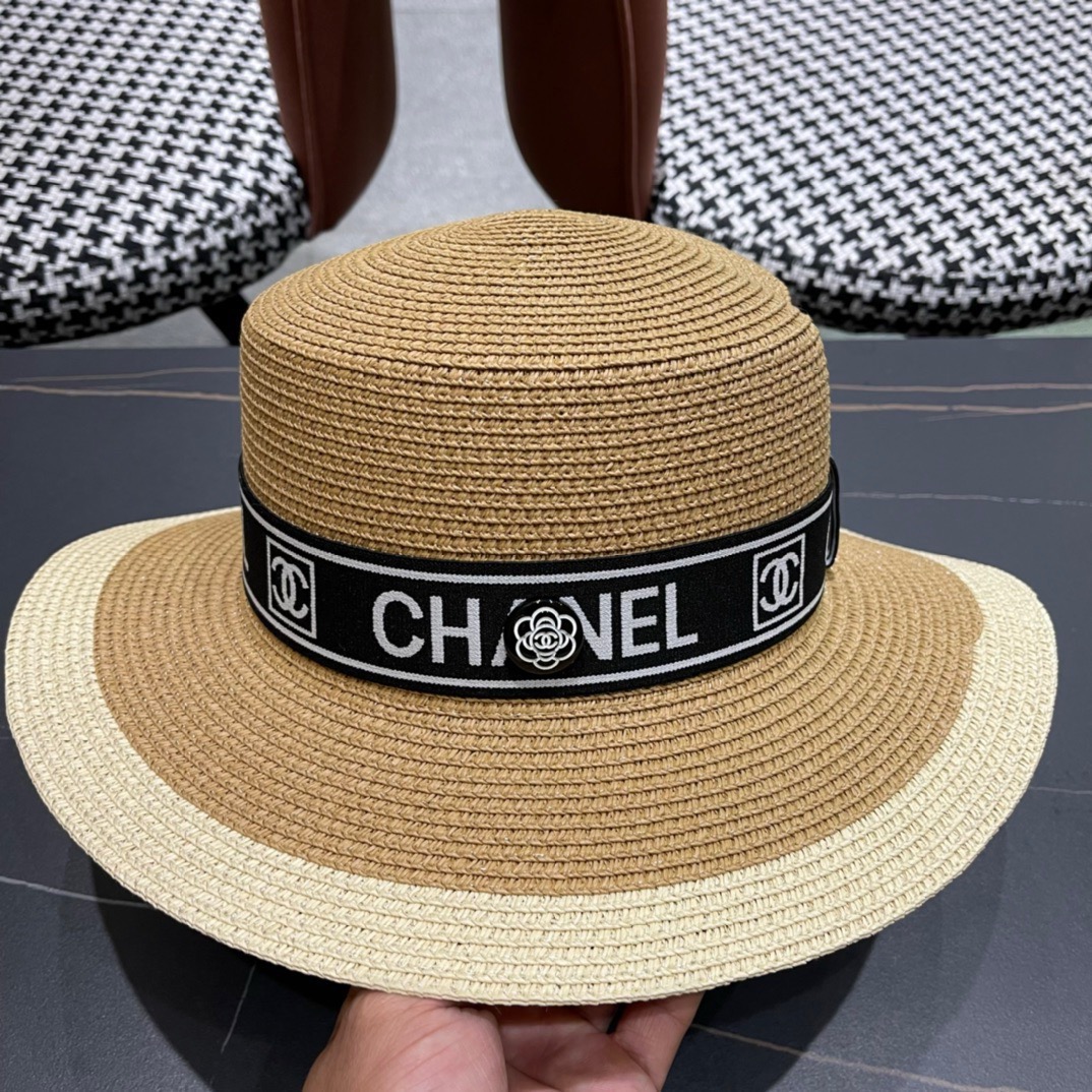【CHANEL香奈儿】新款平顶草帽，沙滩风，简约大方，百搭单品～出街首选，