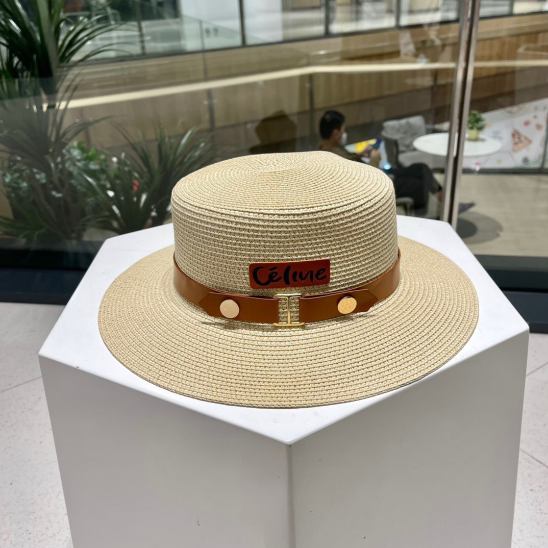 Celine赛琳新款草帽，皮带扣礼帽，头围57cm