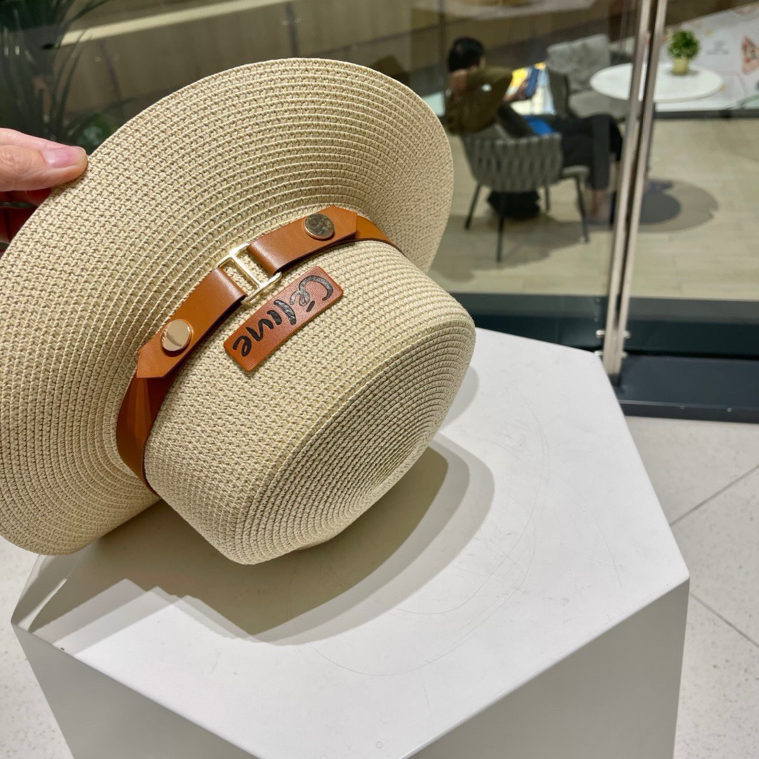 Celine赛琳新款草帽，皮带扣礼帽，头围57cm
