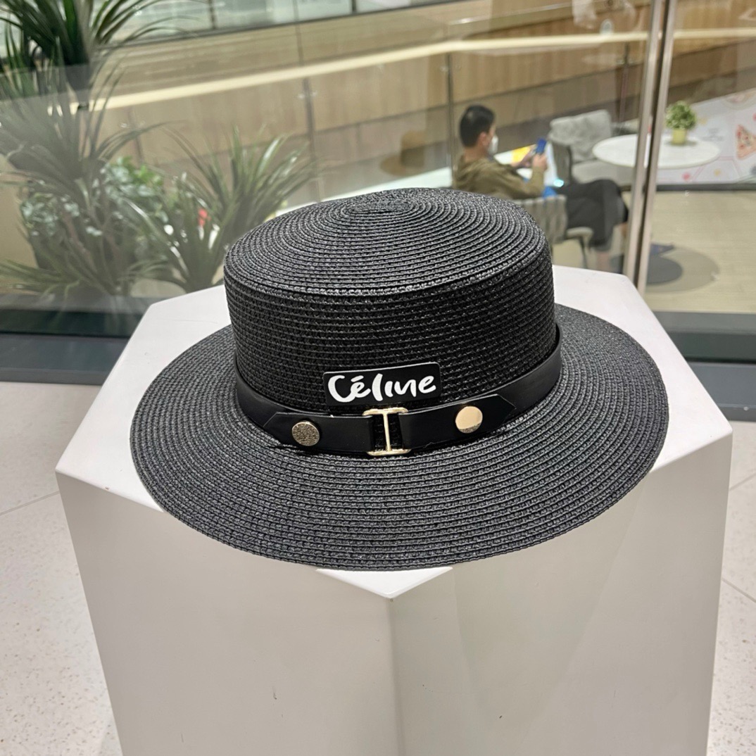Celine赛琳新款草帽，皮带扣礼帽，头围57cm