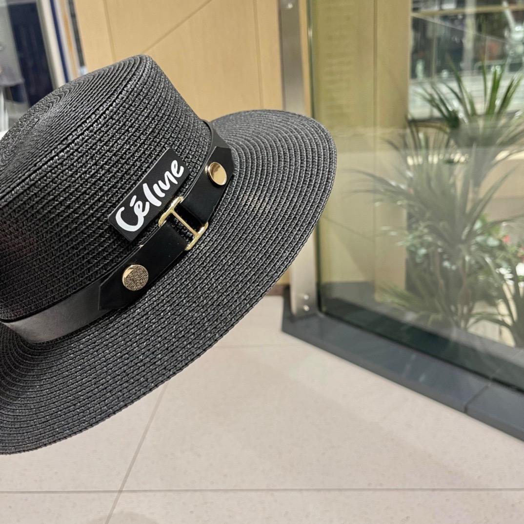 Celine赛琳新款草帽，皮带扣礼帽，头围57cm