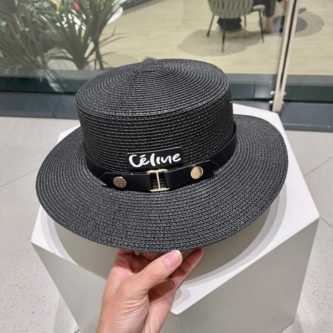 Celine赛琳新款草帽，皮带扣礼帽，头围57cm