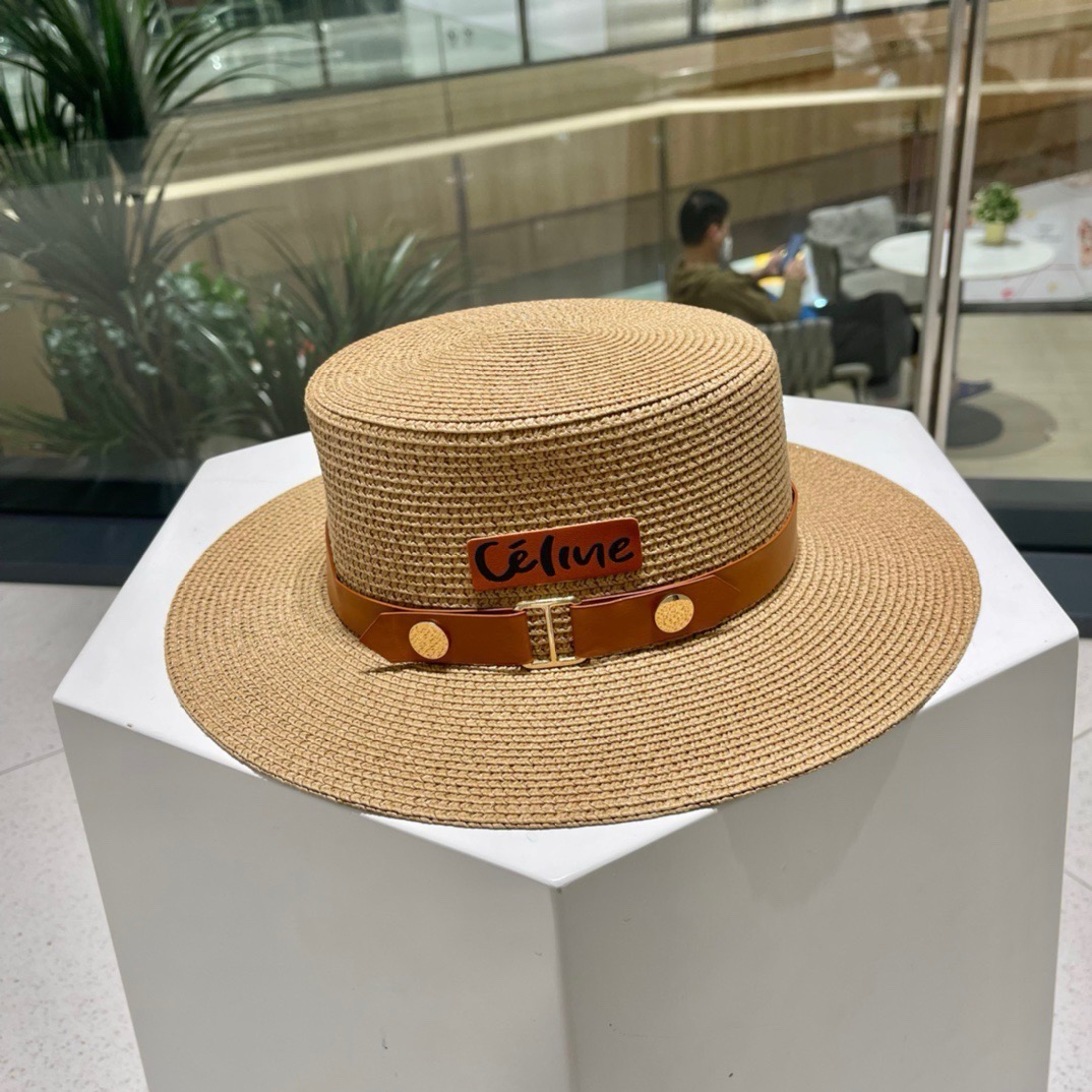 Celine赛琳新款草帽，皮带扣礼帽，头围57cm