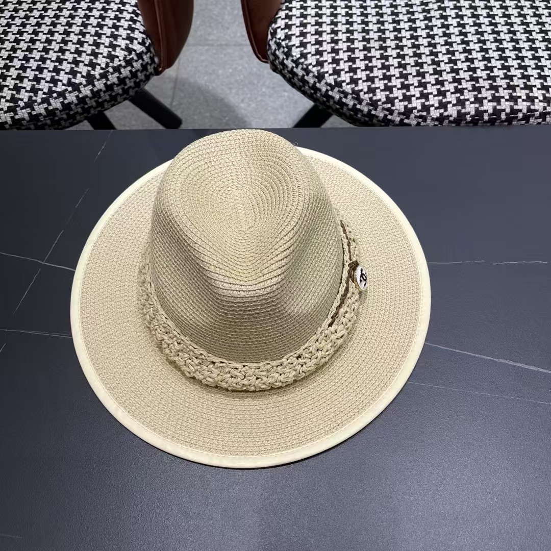 香奈儿Chanel 甬制防晒法式太阳帽潮夏夭新款帽子草编礼帽简约沙滩清凉度假遮阳