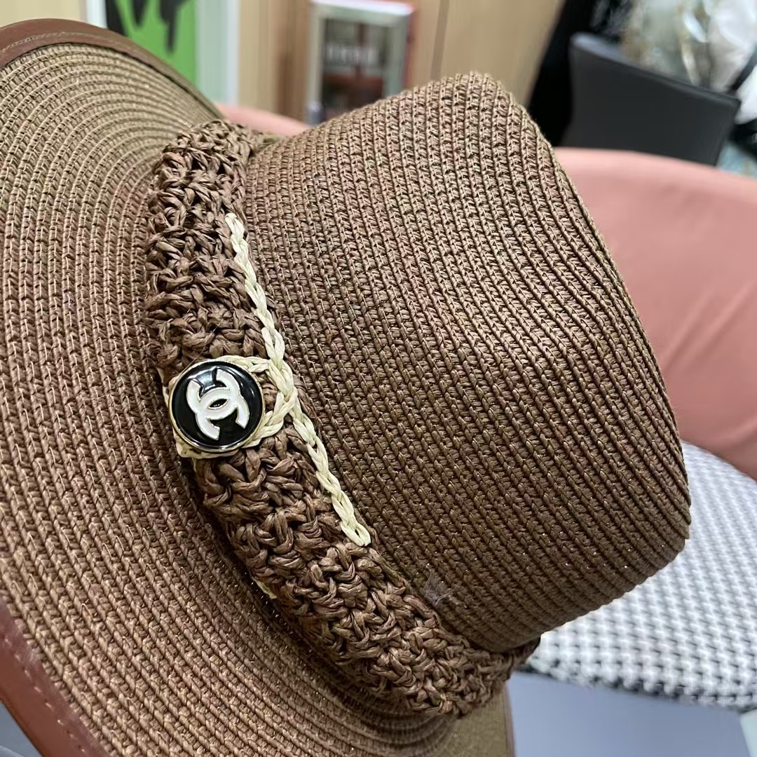 香奈儿Chanel 甬制防晒法式太阳帽潮夏夭新款帽子草编礼帽简约沙滩清凉度假遮阳