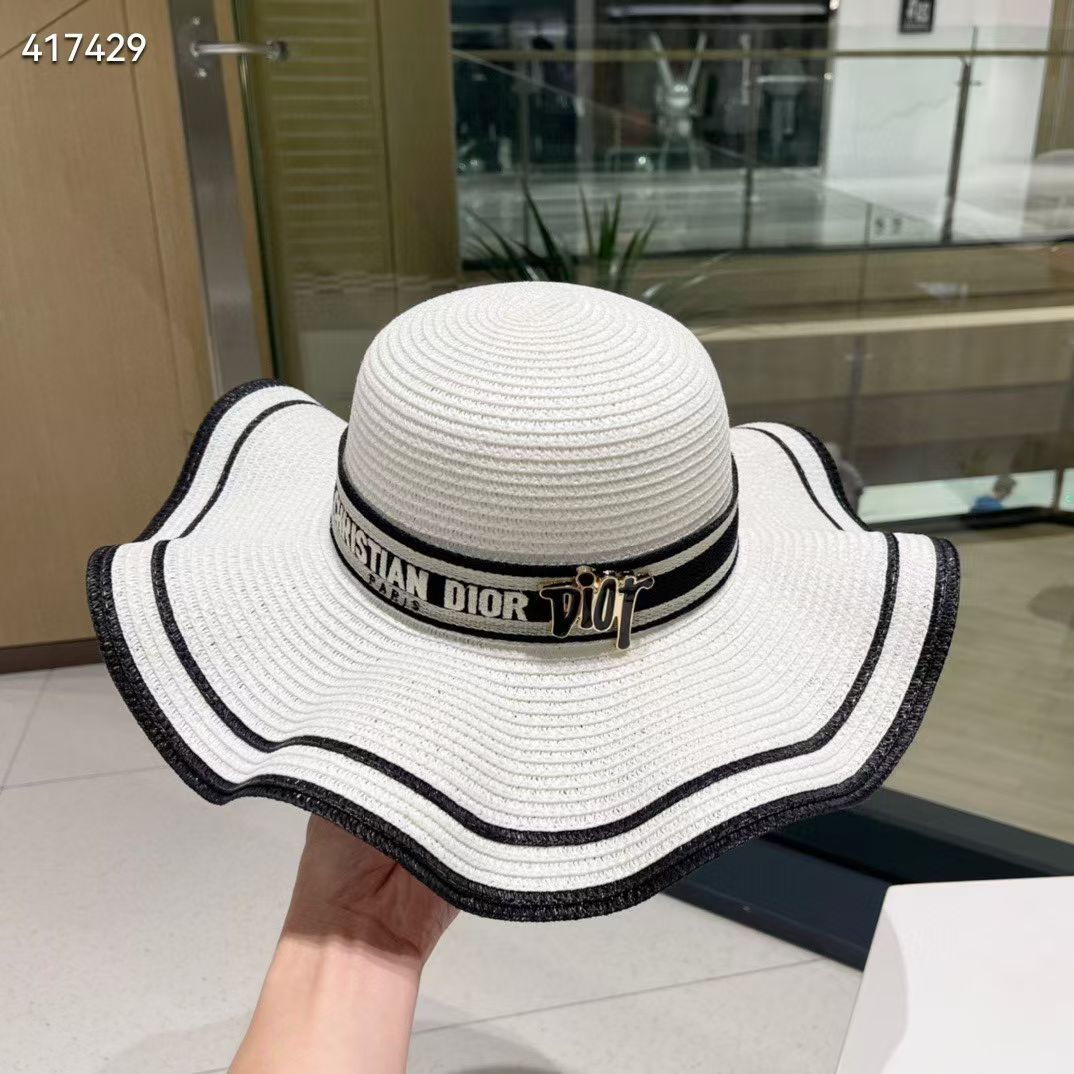 【DIOR迪奥】新款草编拼色大帽沿草帽，度假休闲必备，优雅大方的一款