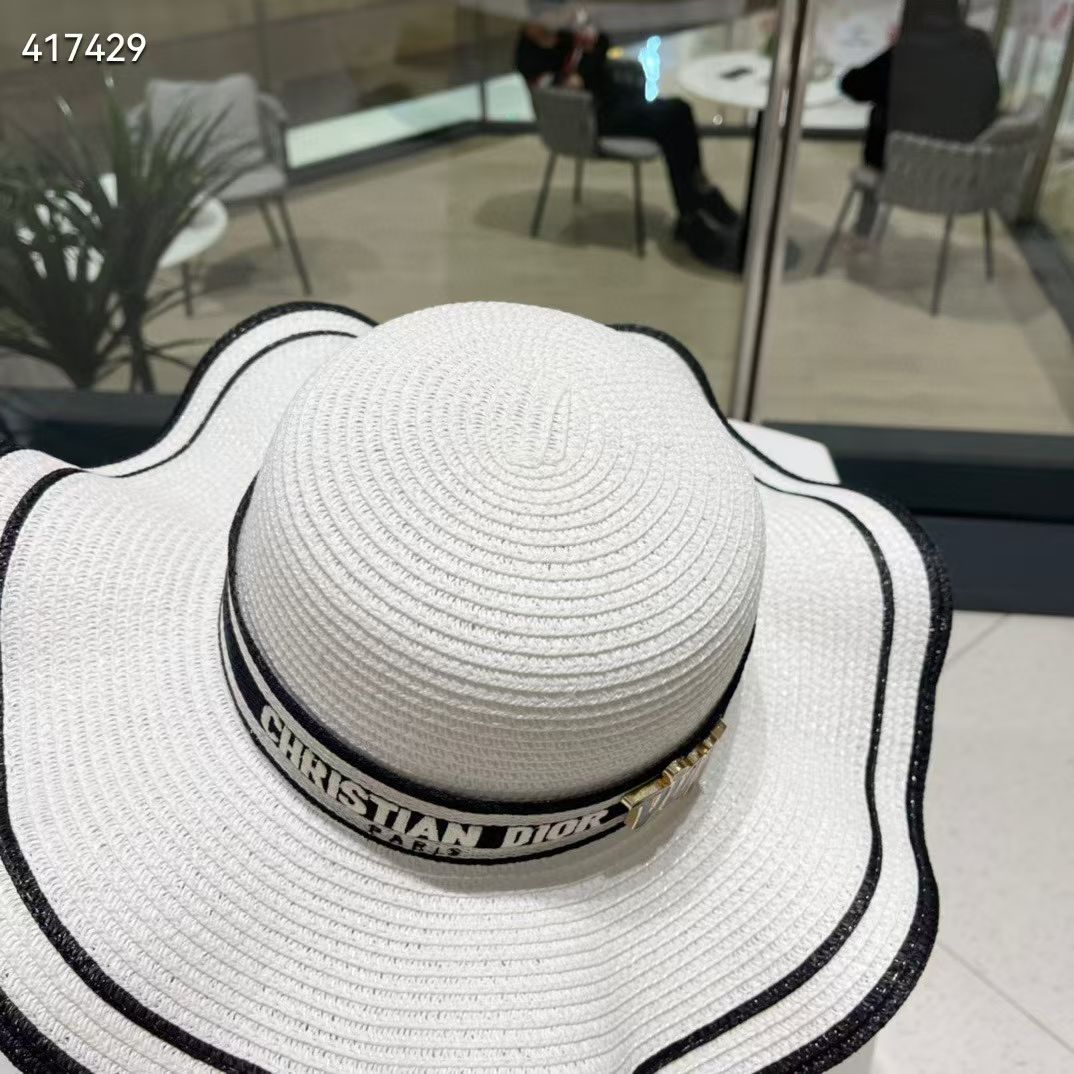 【DIOR迪奥】新款草编拼色大帽沿草帽，度假休闲必备，优雅大方的一款