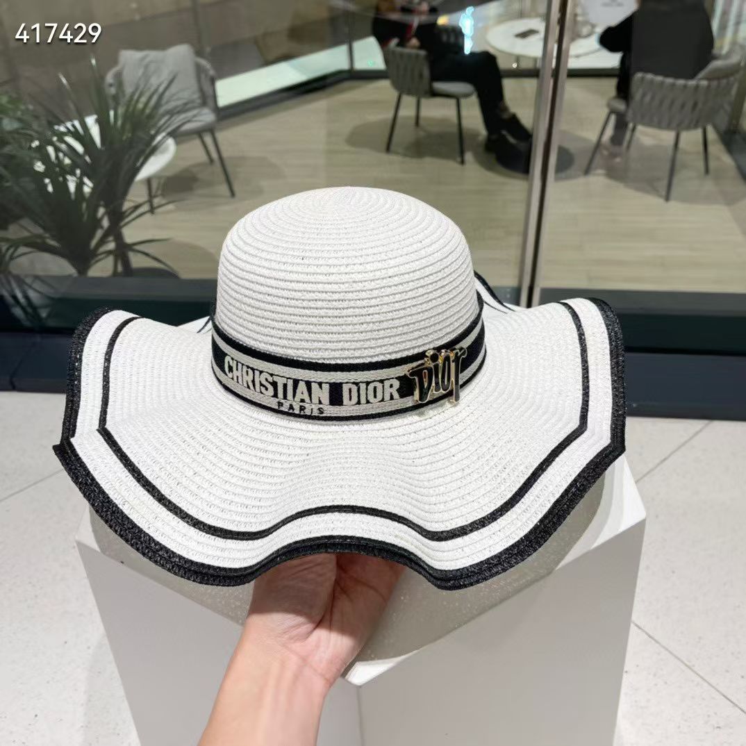 【DIOR迪奥】新款草编拼色大帽沿草帽，度假休闲必备，优雅大方的一款