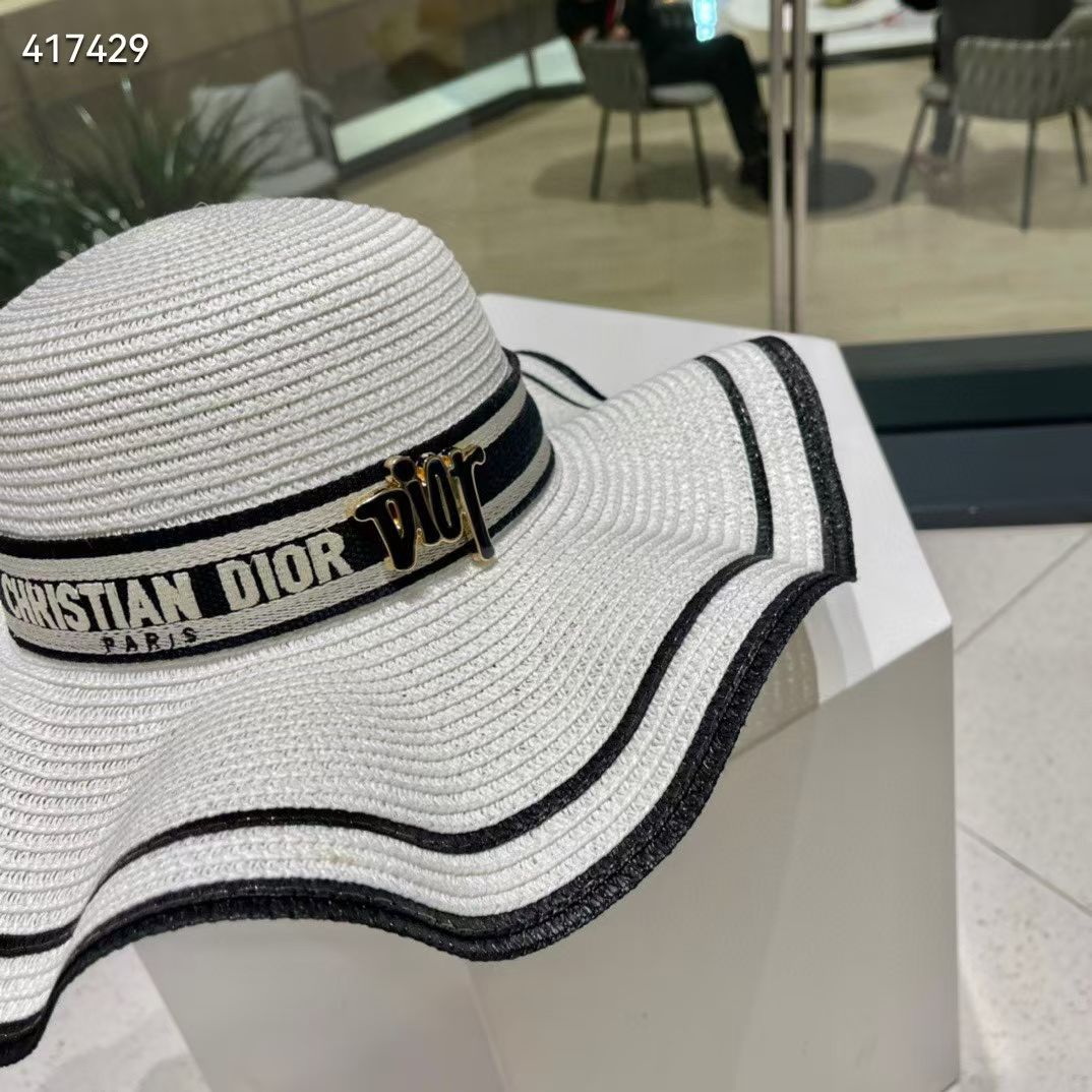 【DIOR迪奥】新款草编拼色大帽沿草帽，度假休闲必备，优雅大方的一款
