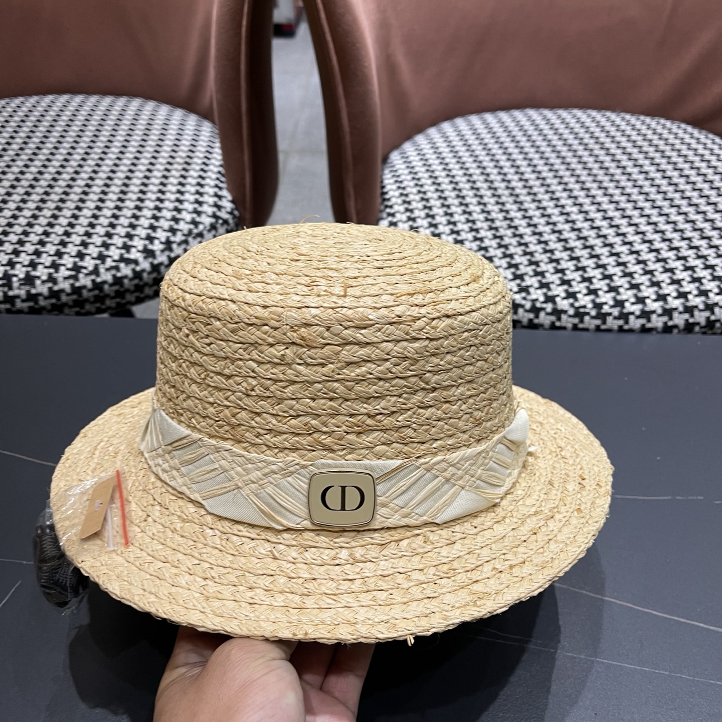 迪奥Dior 超好看拉菲草帽百搭度假风 新款夏季透气海边遮阳防晒帽平沿礼帽