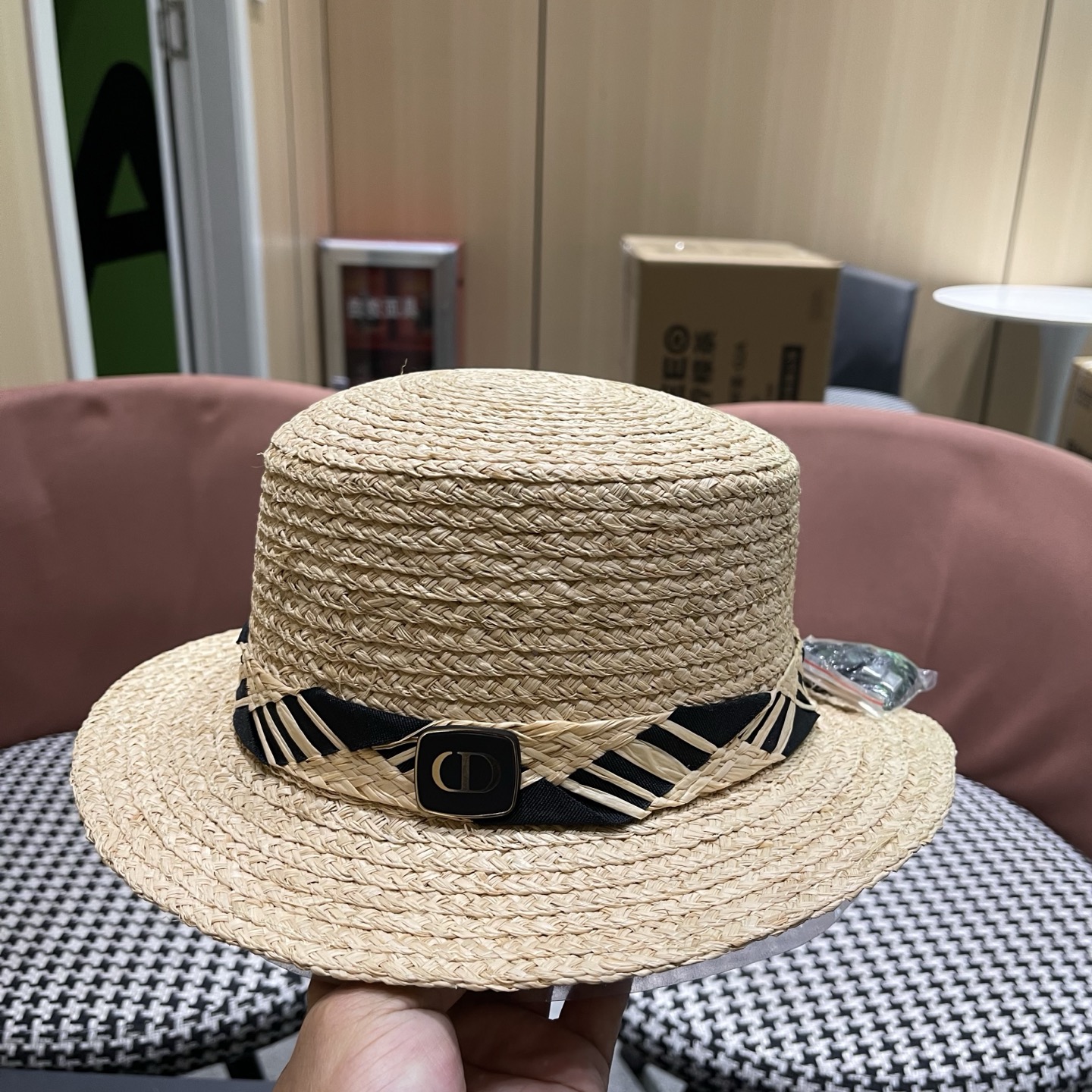 迪奥Dior 超好看拉菲草帽百搭度假风 新款夏季透气海边遮阳防晒帽平沿礼帽