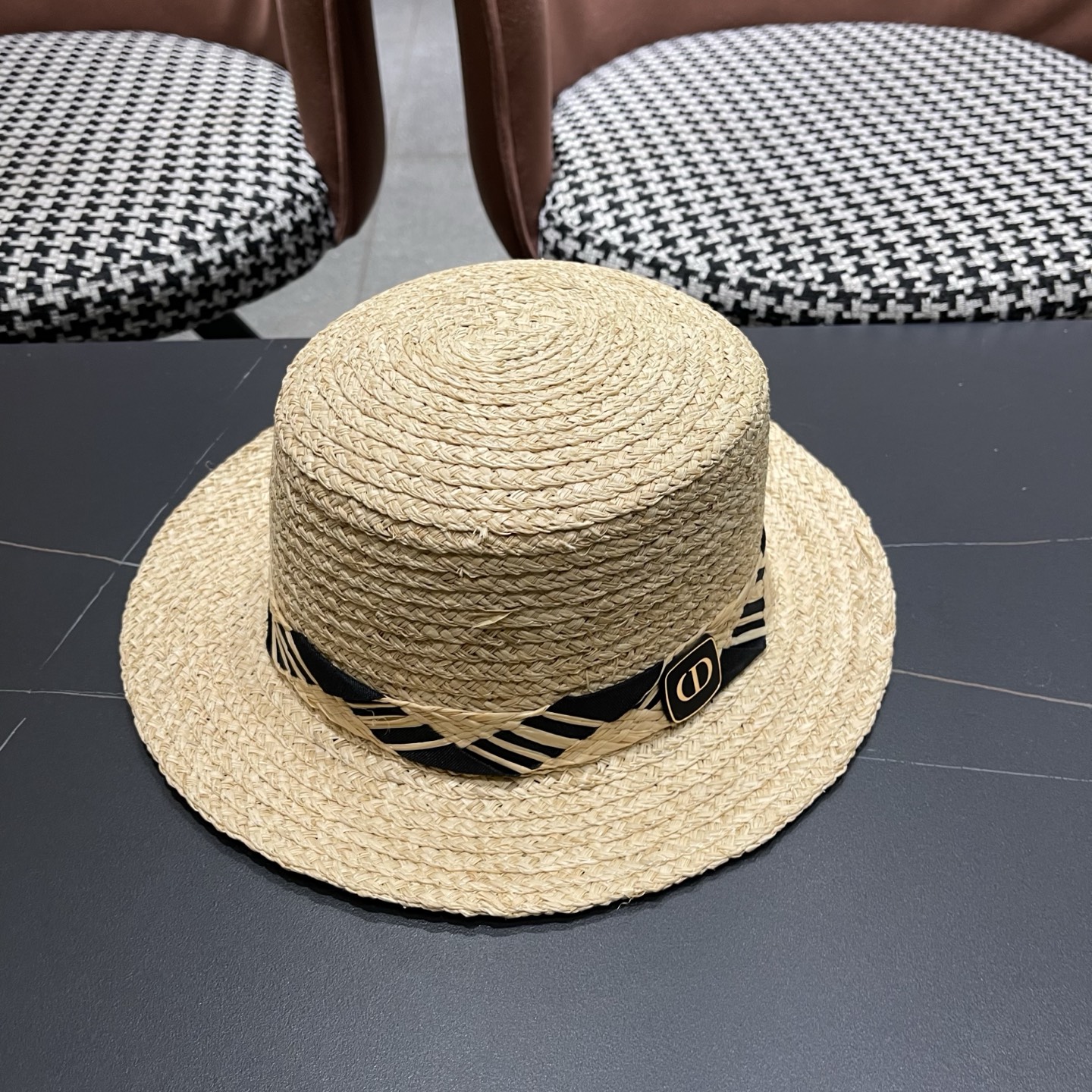 迪奥Dior 超好看拉菲草帽百搭度假风 新款夏季透气海边遮阳防晒帽平沿礼帽