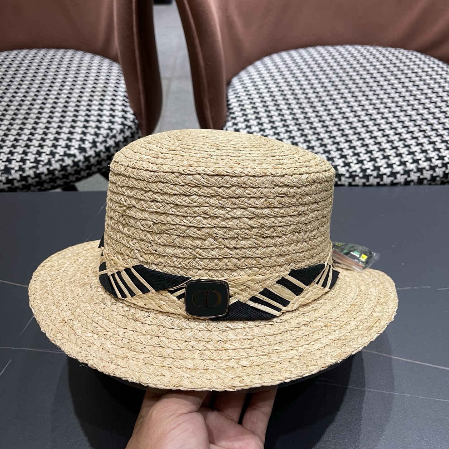 迪奥Dior 超好看拉菲草帽百搭度假风 新款夏季透气海边遮阳防晒帽平沿礼帽