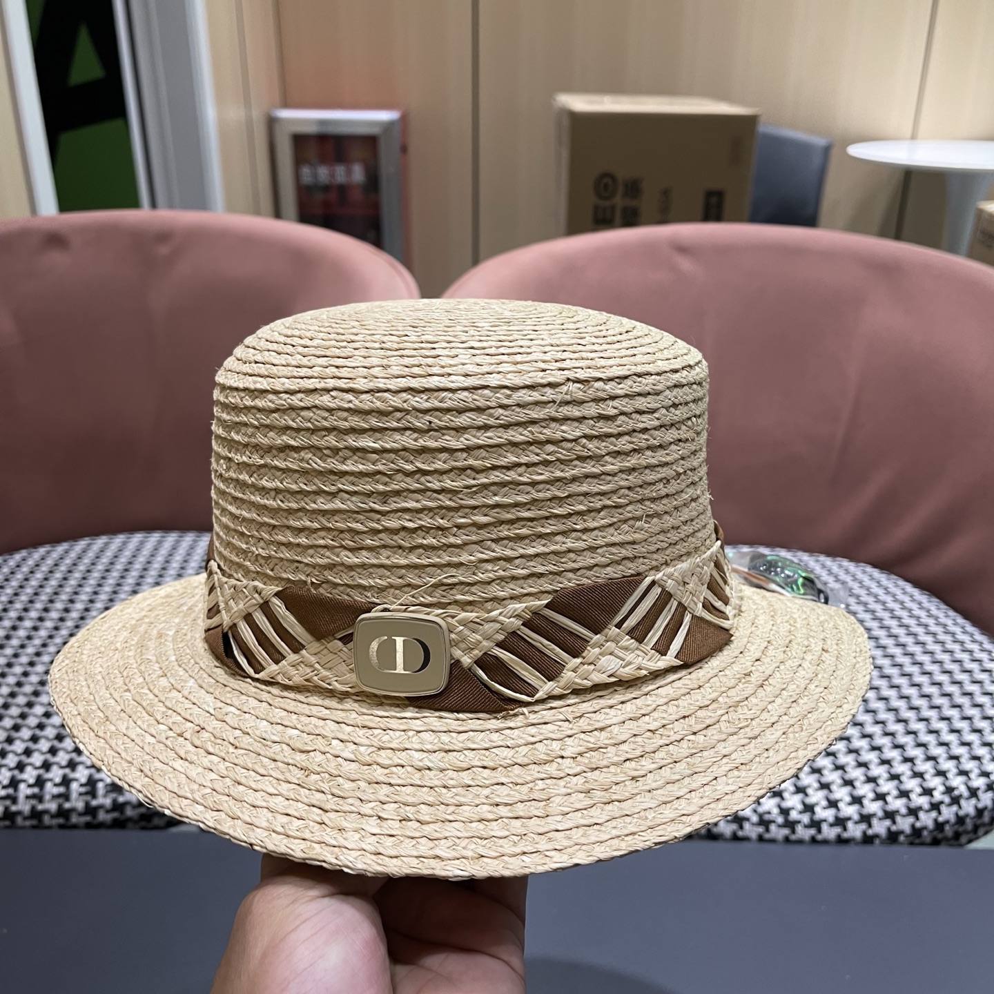 迪奥Dior 超好看拉菲草帽百搭度假风 新款夏季透气海边遮阳防晒帽平沿礼帽