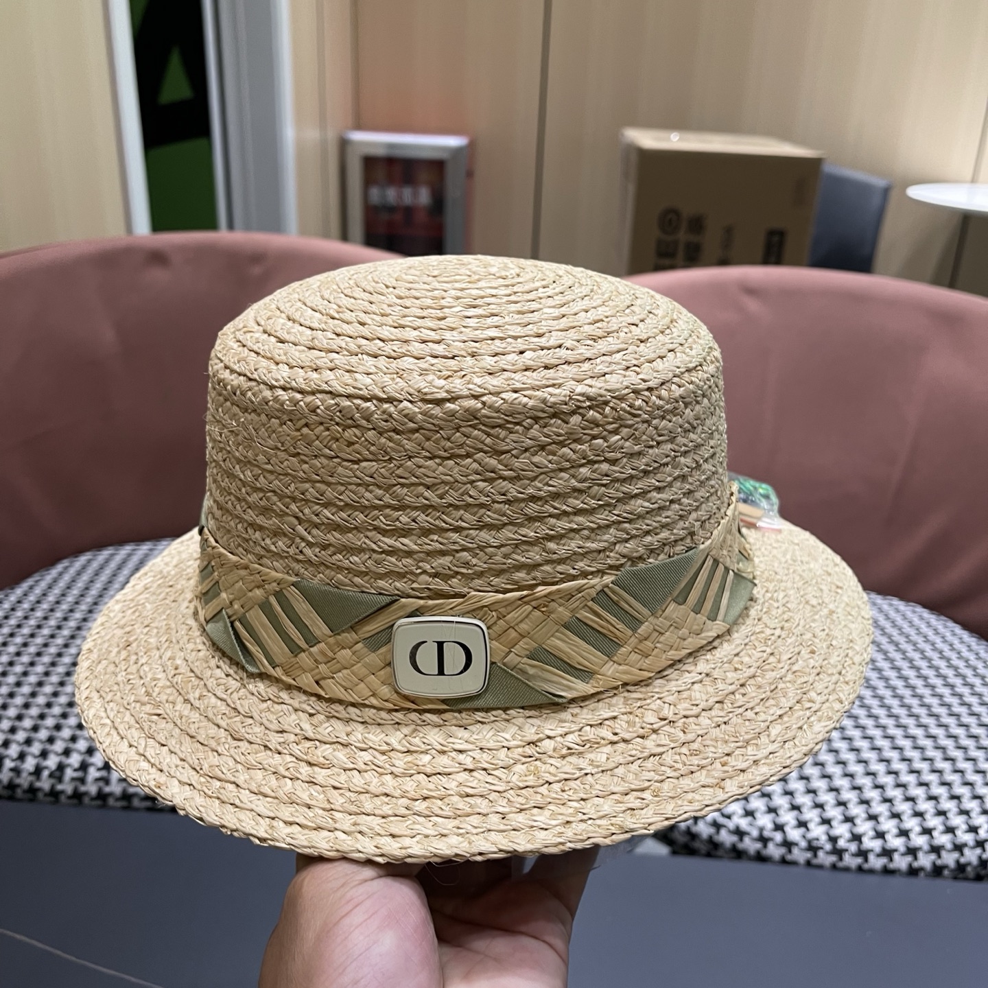 迪奥Dior 超好看拉菲草帽百搭度假风 新款夏季透气海边遮阳防晒帽平沿礼帽