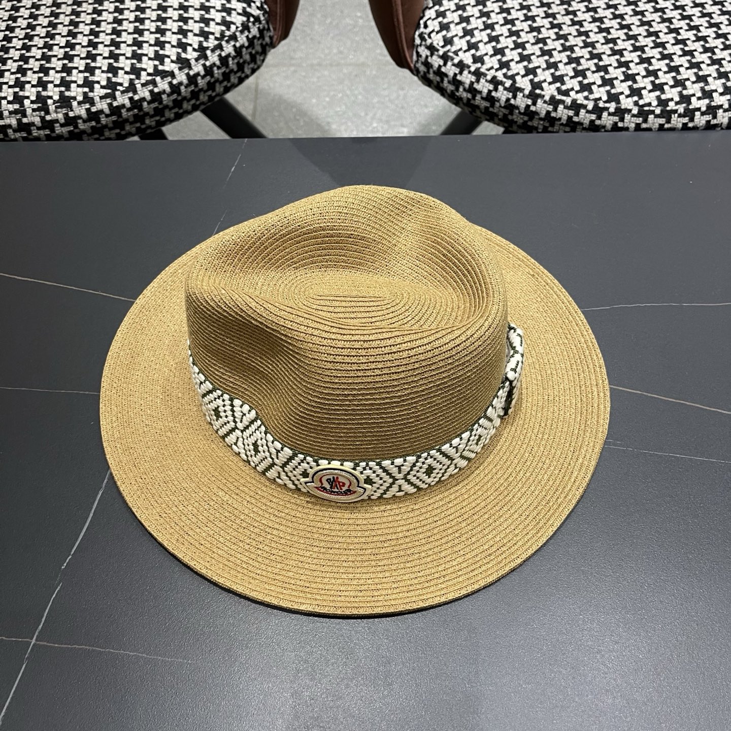 MONCLER（蒙口）草帽法式复古波西米亚风夏季遮阳防晒帽子宽沿男女名族风爵士礼帽