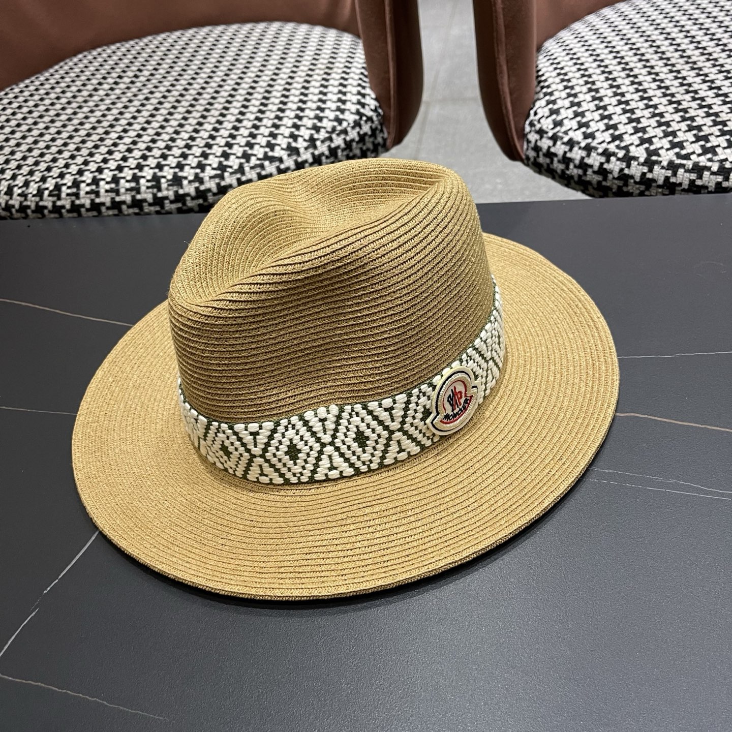 MONCLER（蒙口）草帽法式复古波西米亚风夏季遮阳防晒帽子宽沿男女名族风爵士礼帽