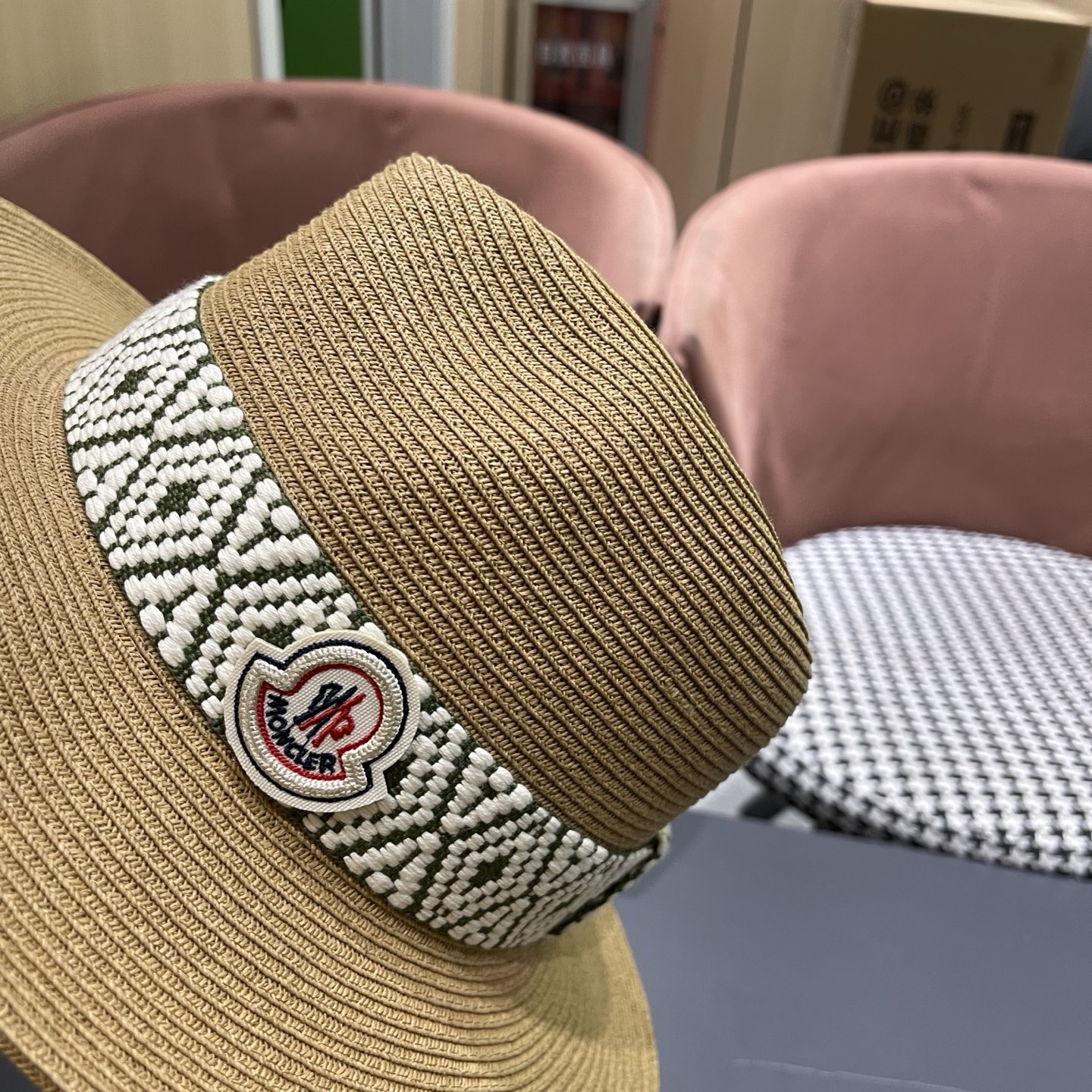 MONCLER（蒙口）草帽法式复古波西米亚风夏季遮阳防晒帽子宽沿男女名族风爵士礼帽