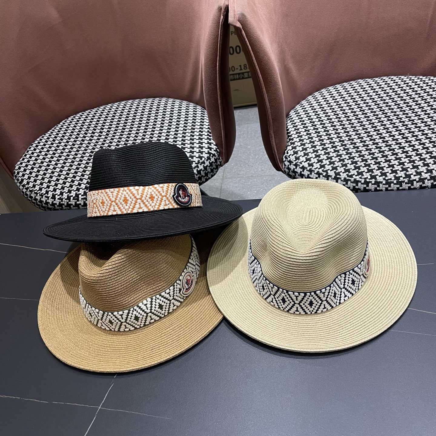 MONCLER（蒙口）草帽法式复古波西米亚风夏季遮阳防晒帽子宽沿男女名族风爵士礼帽