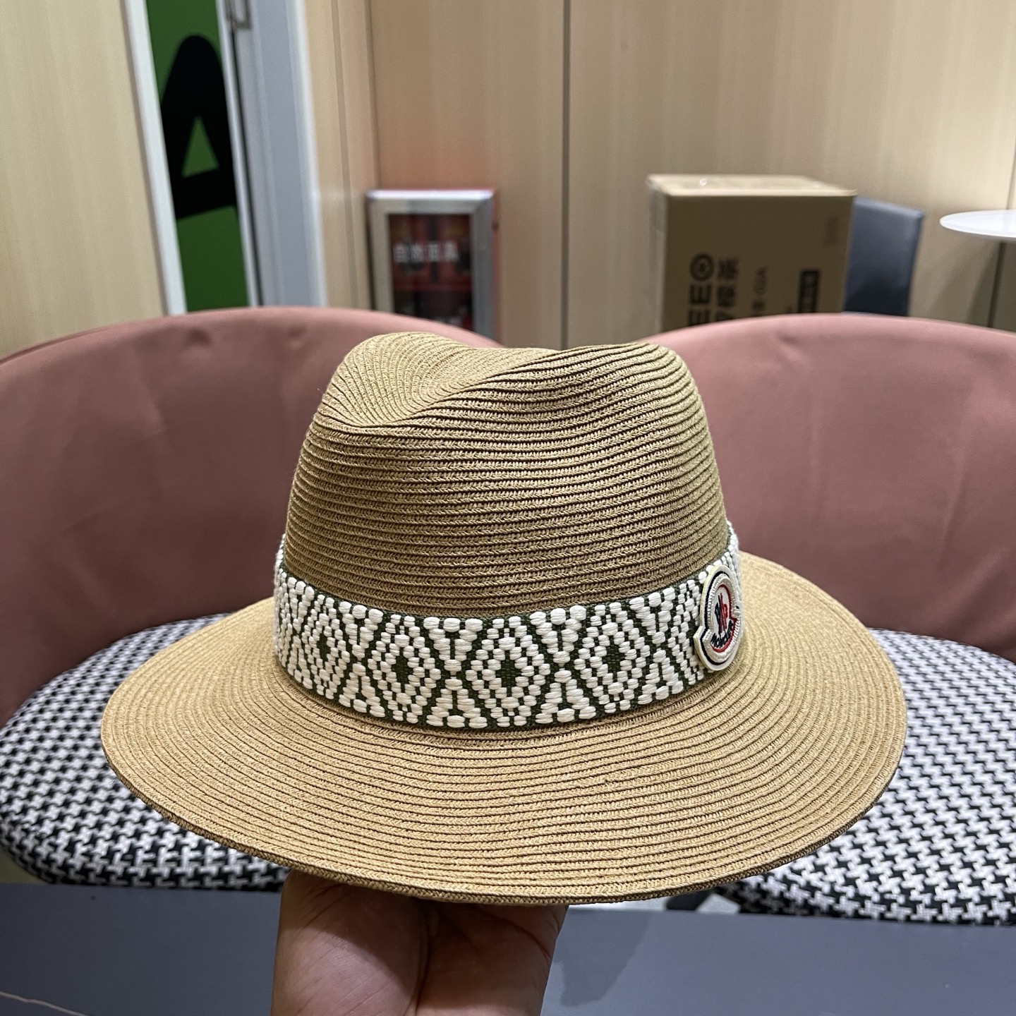 MONCLER（蒙口）草帽法式复古波西米亚风夏季遮阳防晒帽子宽沿男女名族风爵士礼帽