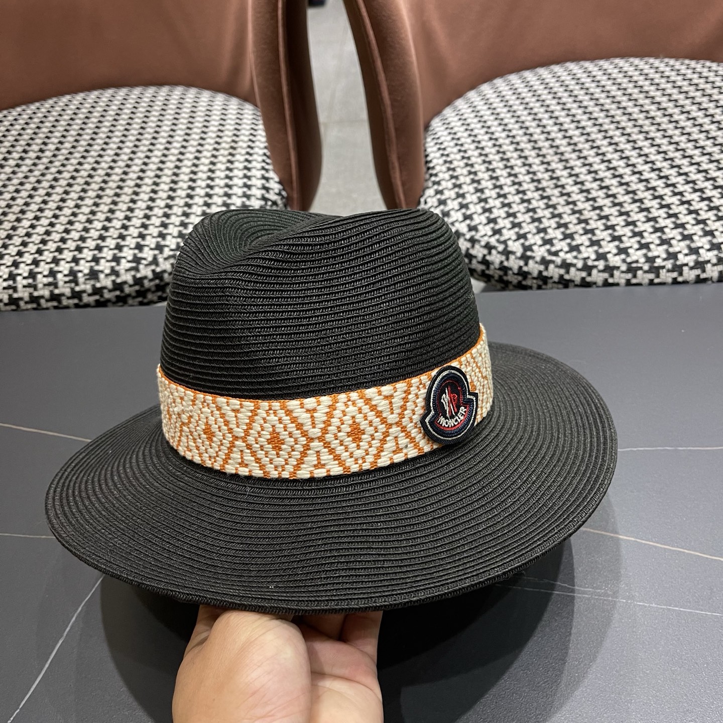 MONCLER（蒙口）草帽法式复古波西米亚风夏季遮阳防晒帽子宽沿男女名族风爵士礼帽