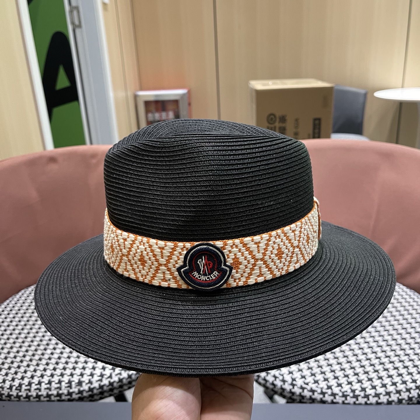 MONCLER（蒙口）草帽法式复古波西米亚风夏季遮阳防晒帽子宽沿男女名族风爵士礼帽