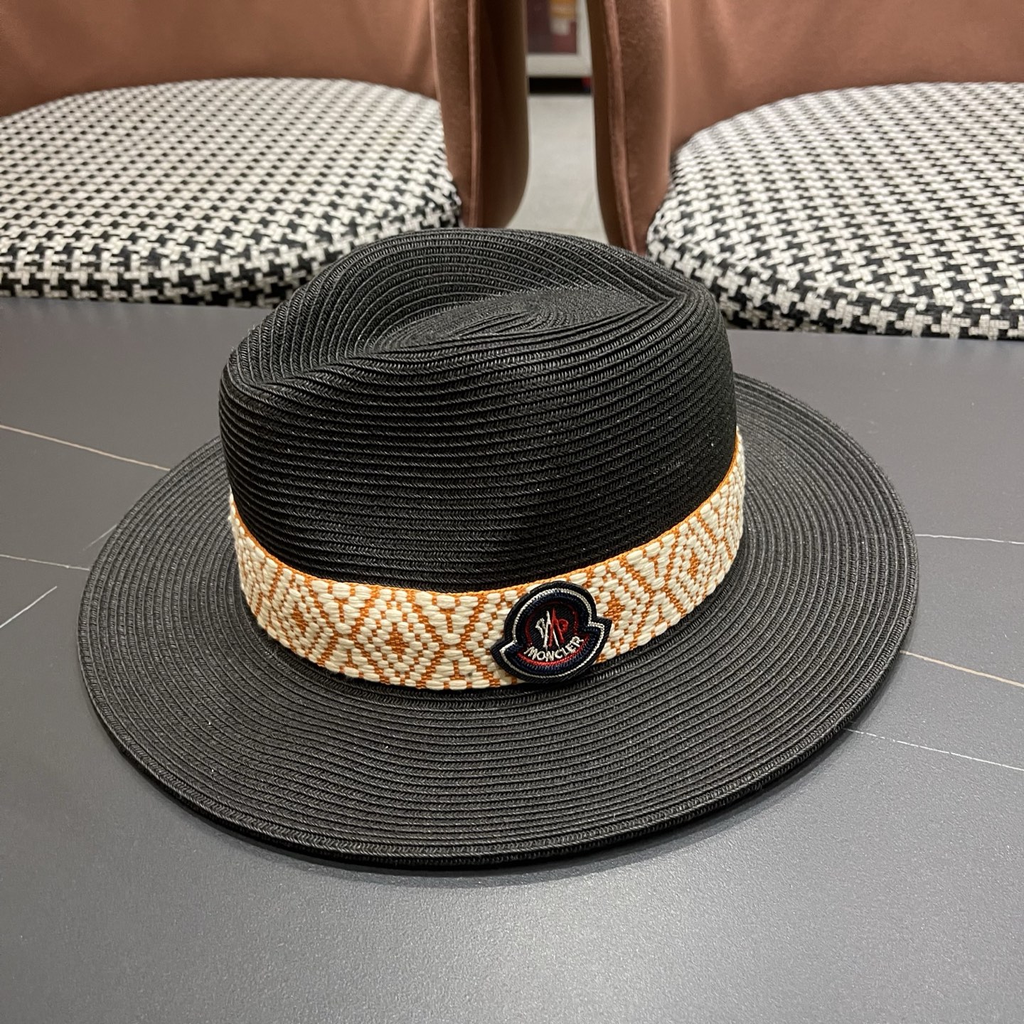 MONCLER（蒙口）草帽法式复古波西米亚风夏季遮阳防晒帽子宽沿男女名族风爵士礼帽