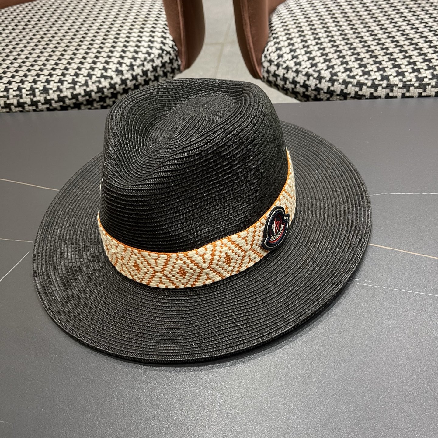 MONCLER（蒙口）草帽法式复古波西米亚风夏季遮阳防晒帽子宽沿男女名族风爵士礼帽