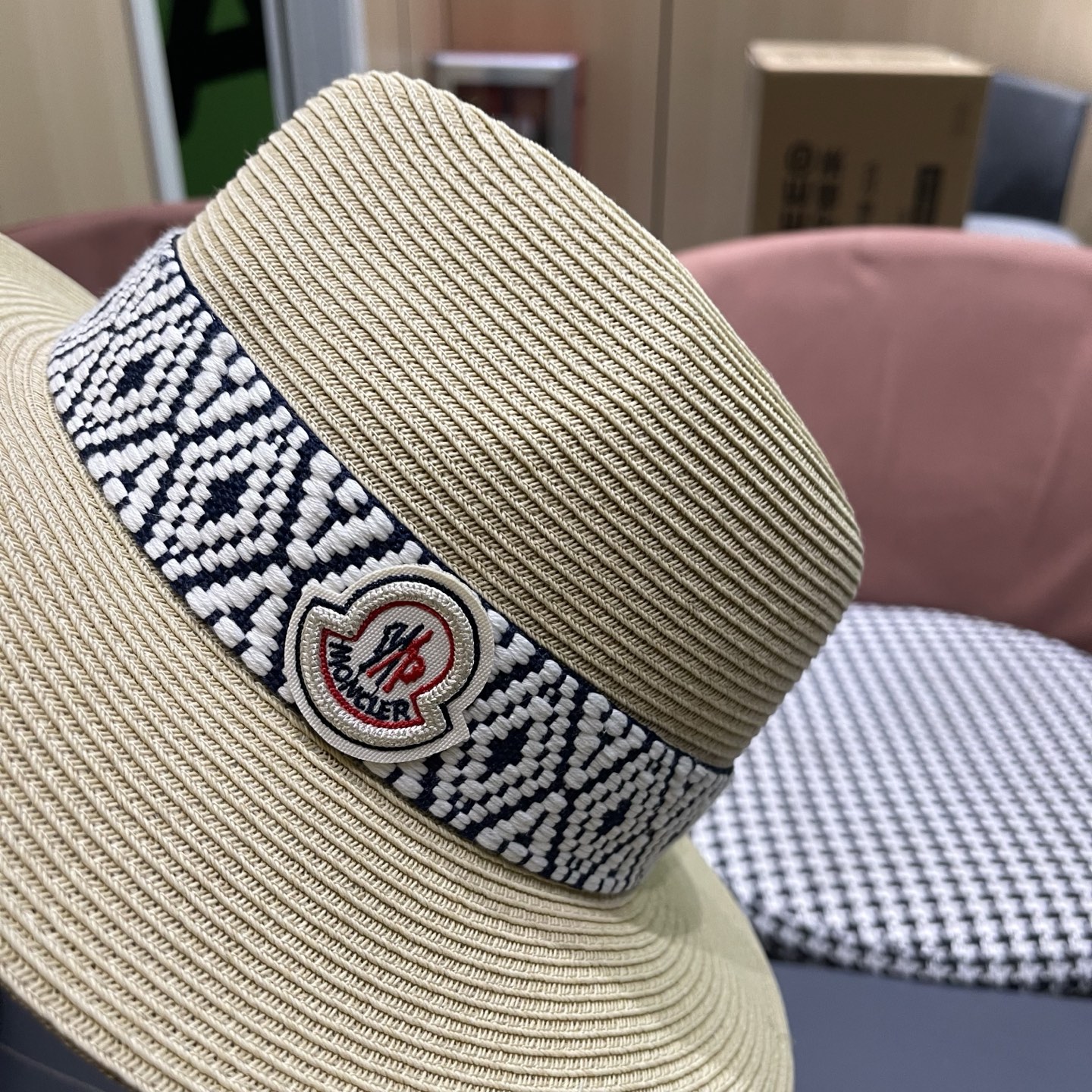 MONCLER（蒙口）草帽法式复古波西米亚风夏季遮阳防晒帽子宽沿男女名族风爵士礼帽