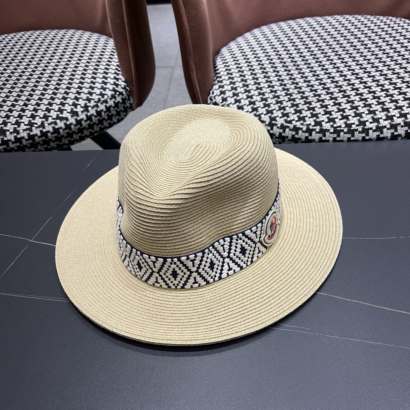 MONCLER（蒙口）草帽法式复古波西米亚风夏季遮阳防晒帽子宽沿男女名族风爵士礼帽
