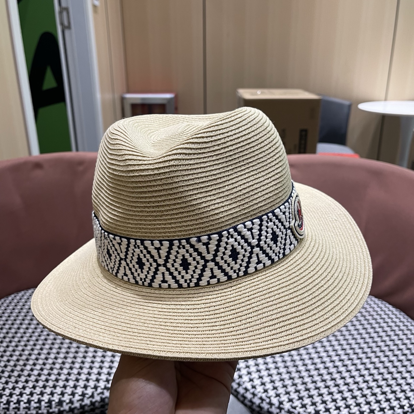 MONCLER（蒙口）草帽法式复古波西米亚风夏季遮阳防晒帽子宽沿男女名族风爵士礼帽