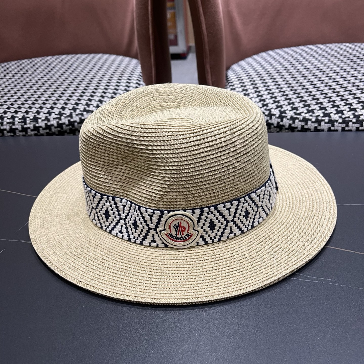 MONCLER（蒙口）草帽法式复古波西米亚风夏季遮阳防晒帽子宽沿男女名族风爵士礼帽