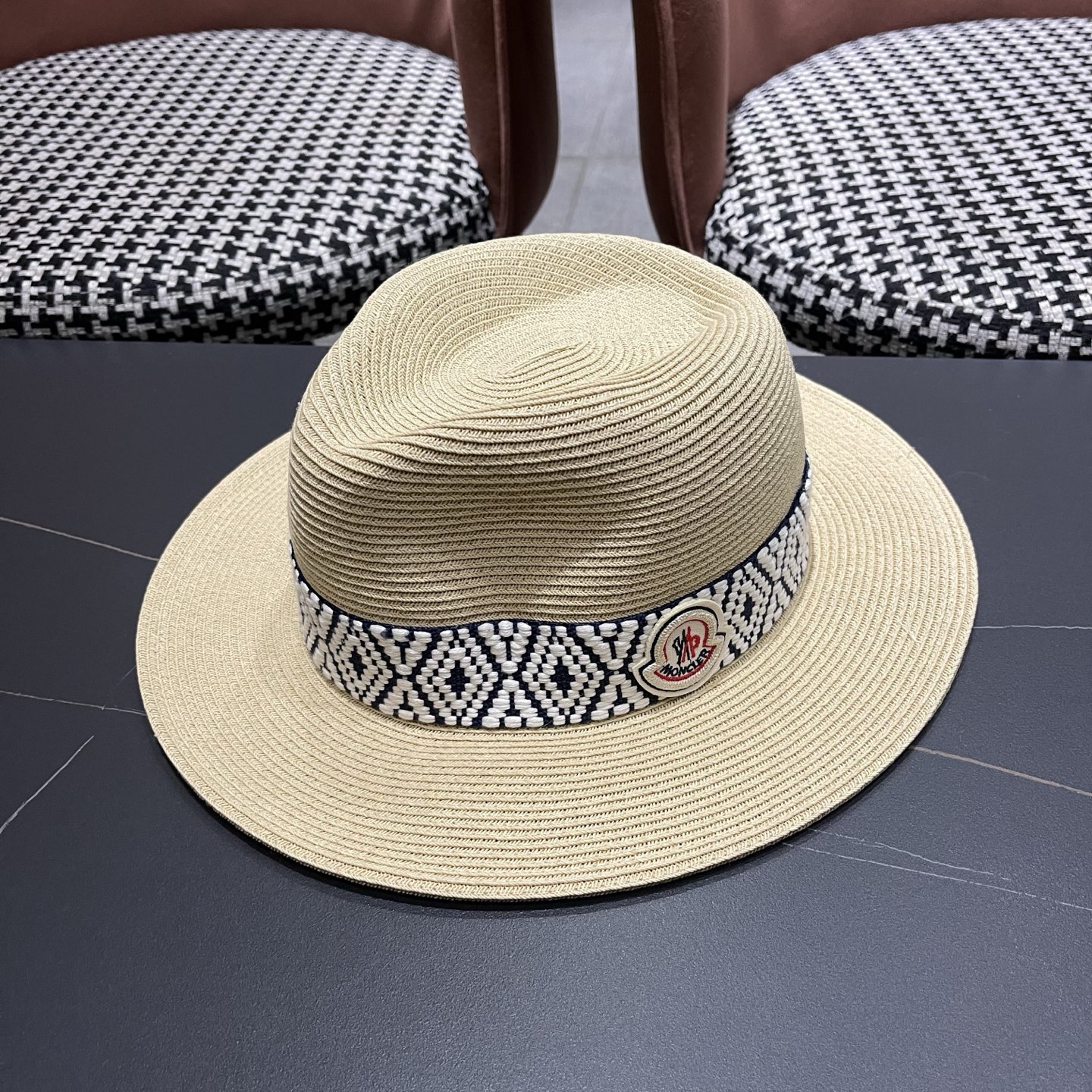 MONCLER（蒙口）草帽法式复古波西米亚风夏季遮阳防晒帽子宽沿男女名族风爵士礼帽