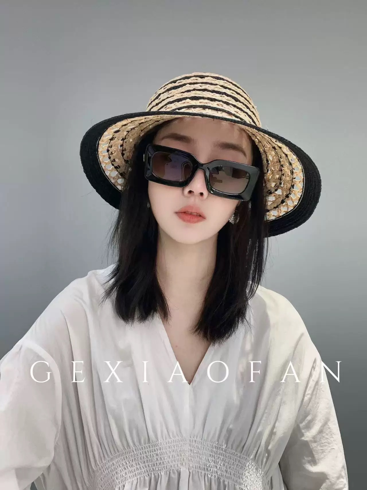 GUCCI 古驰法式夏季出游拉菲草盆帽海边度假草编帽子镂空气质百搭草帽大帽檐