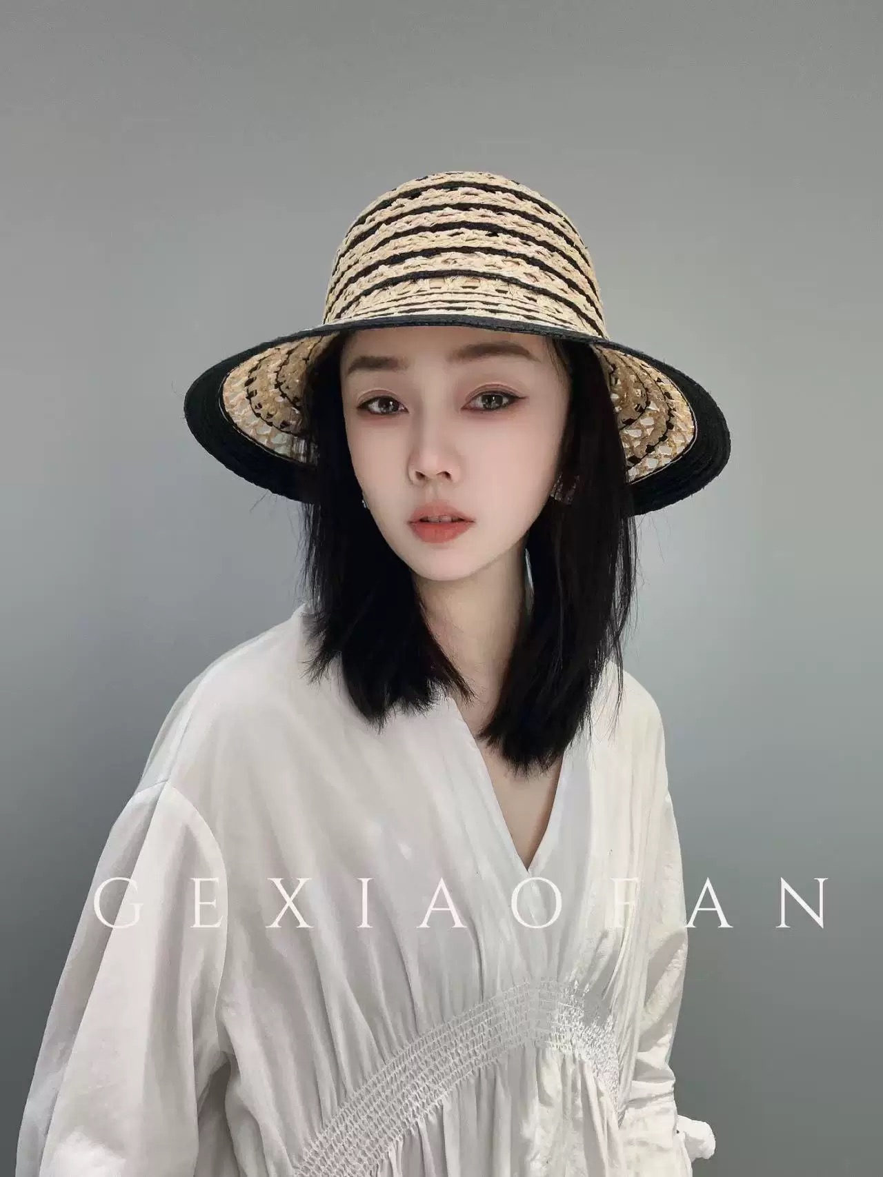 GUCCI 古驰法式夏季出游拉菲草盆帽海边度假草编帽子镂空气质百搭草帽大帽檐