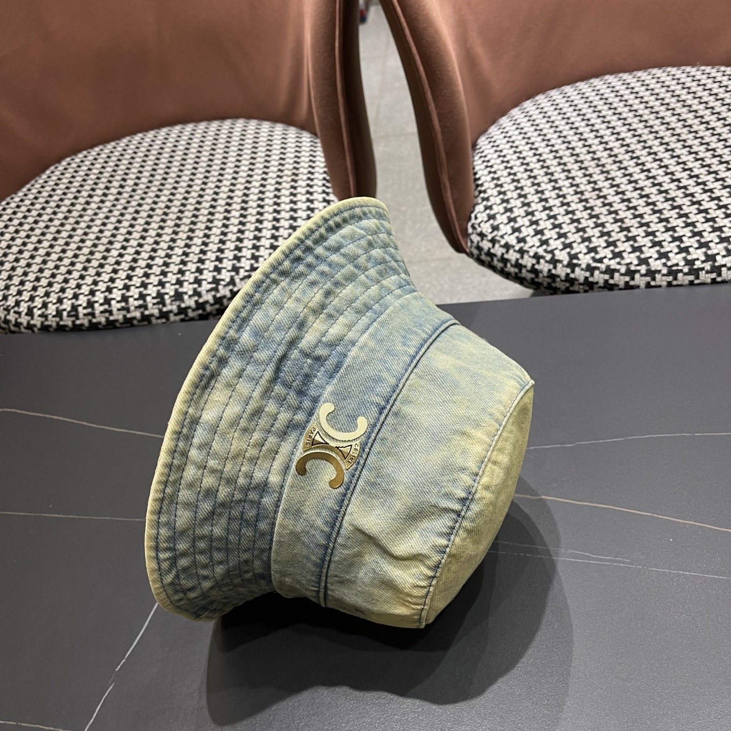 Celine赛琳新款水洗复古牛仔渔夫帽，头围57cm