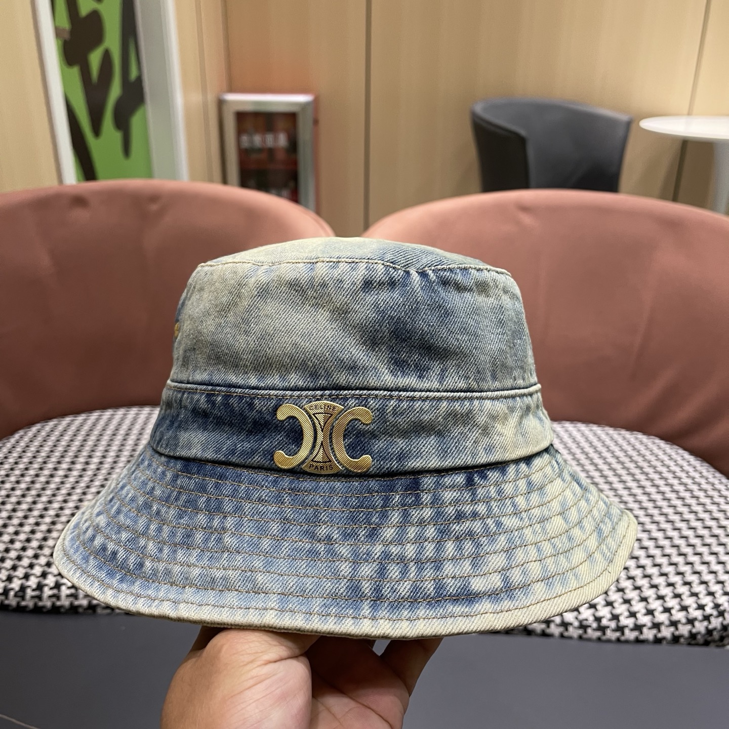 Celine赛琳新款水洗复古牛仔渔夫帽，头围57cm