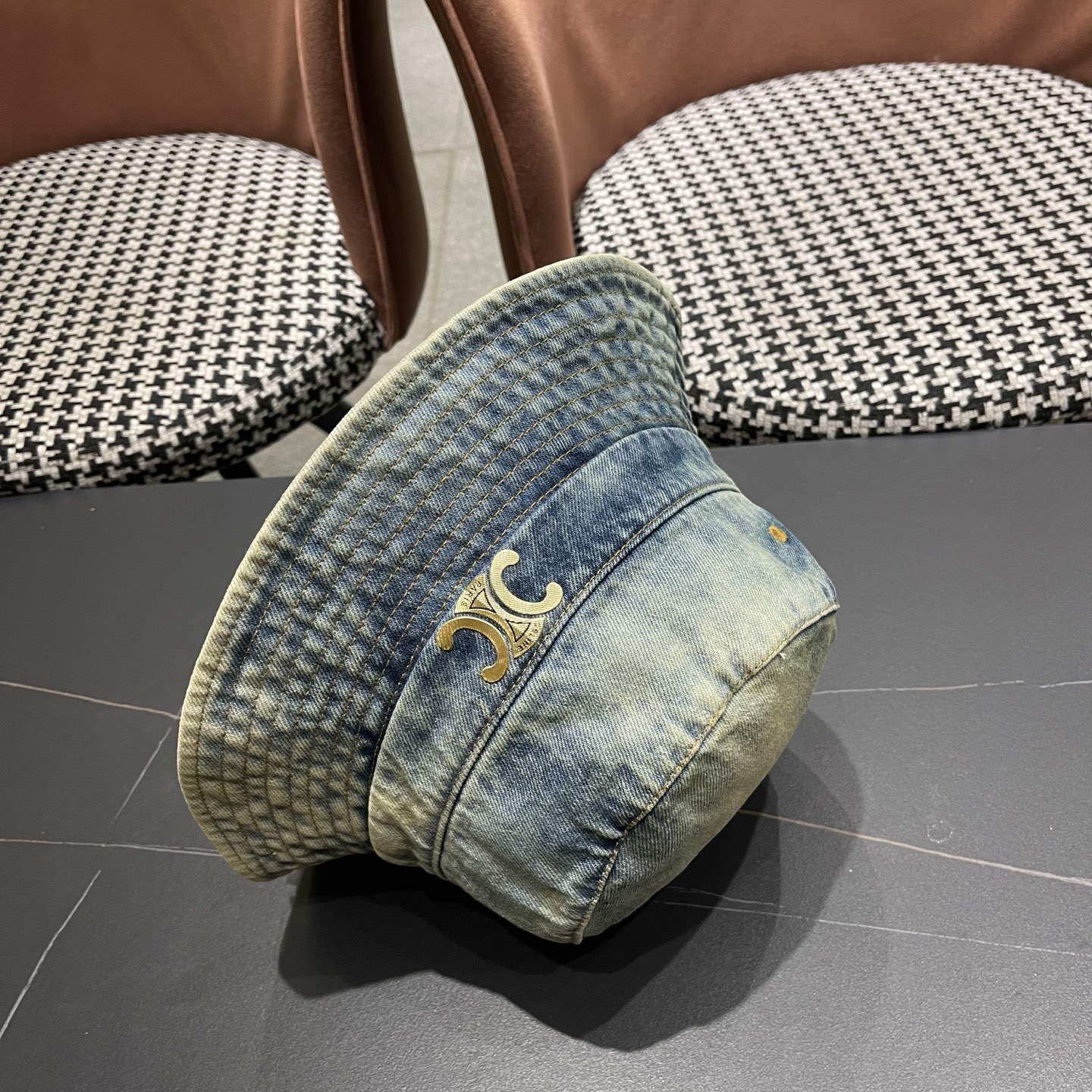 Celine赛琳新款水洗复古牛仔渔夫帽，头围57cm