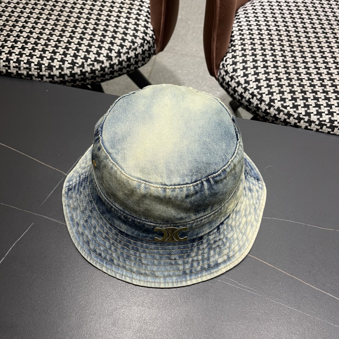 Celine赛琳新款水洗复古牛仔渔夫帽，头围57cm