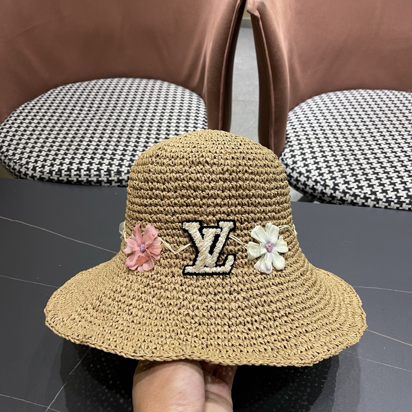 LV路易威登 草帽女夏日系小清新文艺可折叠度假出游草编遮阳防晒花朵渔夫帽子