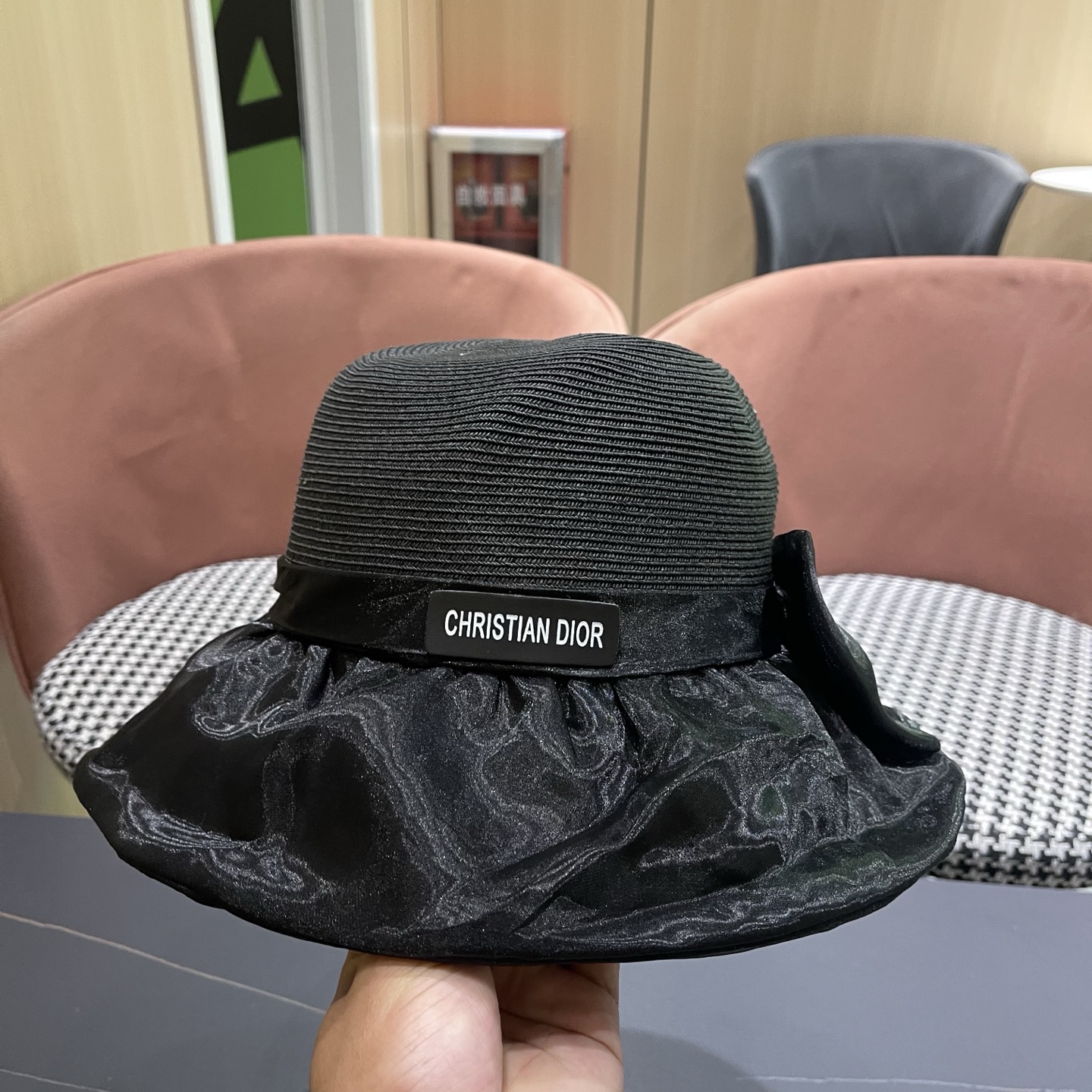 迪奥Dior 新款渔夫帽女春夏季防晒遮阳帽大沿帽蝴蝶结百搭