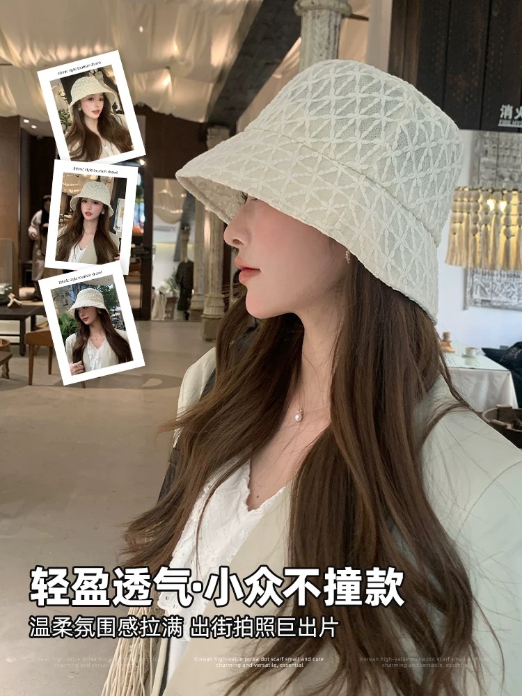 PRADA普拉达 日系复古蕾丝防晒渔夫帽子女2026新款春夏遮太阳帽显脸小水桶盆帽