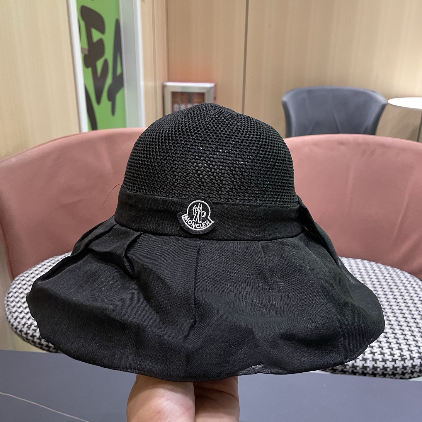 MONCLER（蒙口）帽子女夏遮阳防晒防紫外线渔夫帽遮脸太阳帽大檐户外骑行海边游玩