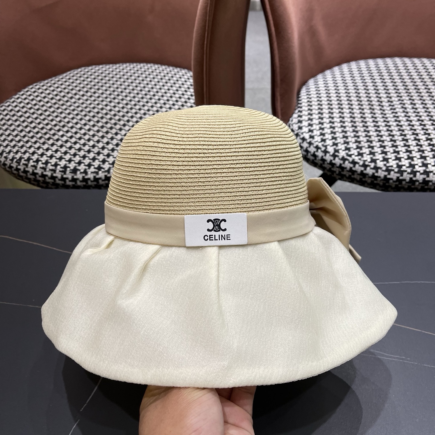 Celine 赛琳新款遮阳渔夫帽防晒沙滩潮女蝴蝶结大檐帽子好看