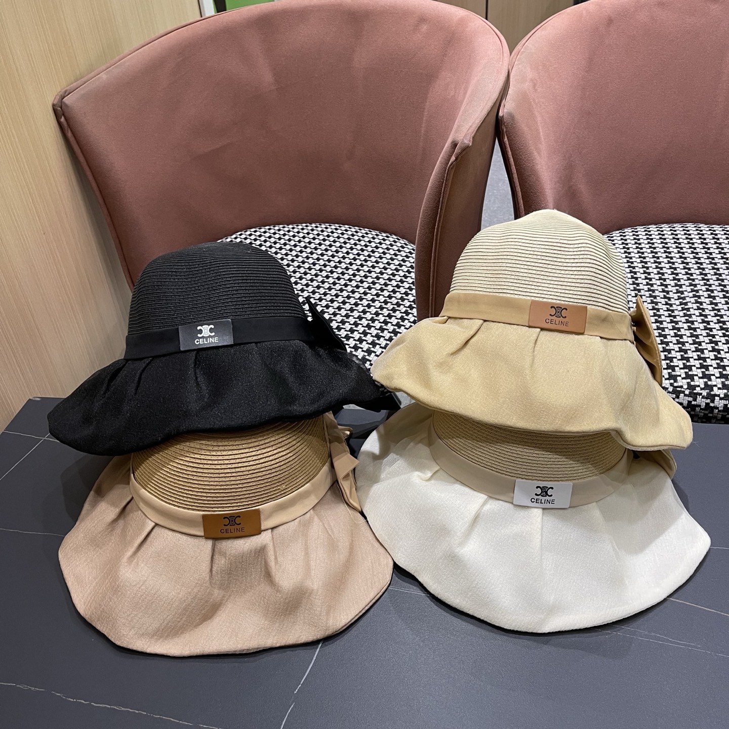 Celine 赛琳新款遮阳渔夫帽防晒沙滩潮女蝴蝶结大檐帽子好看