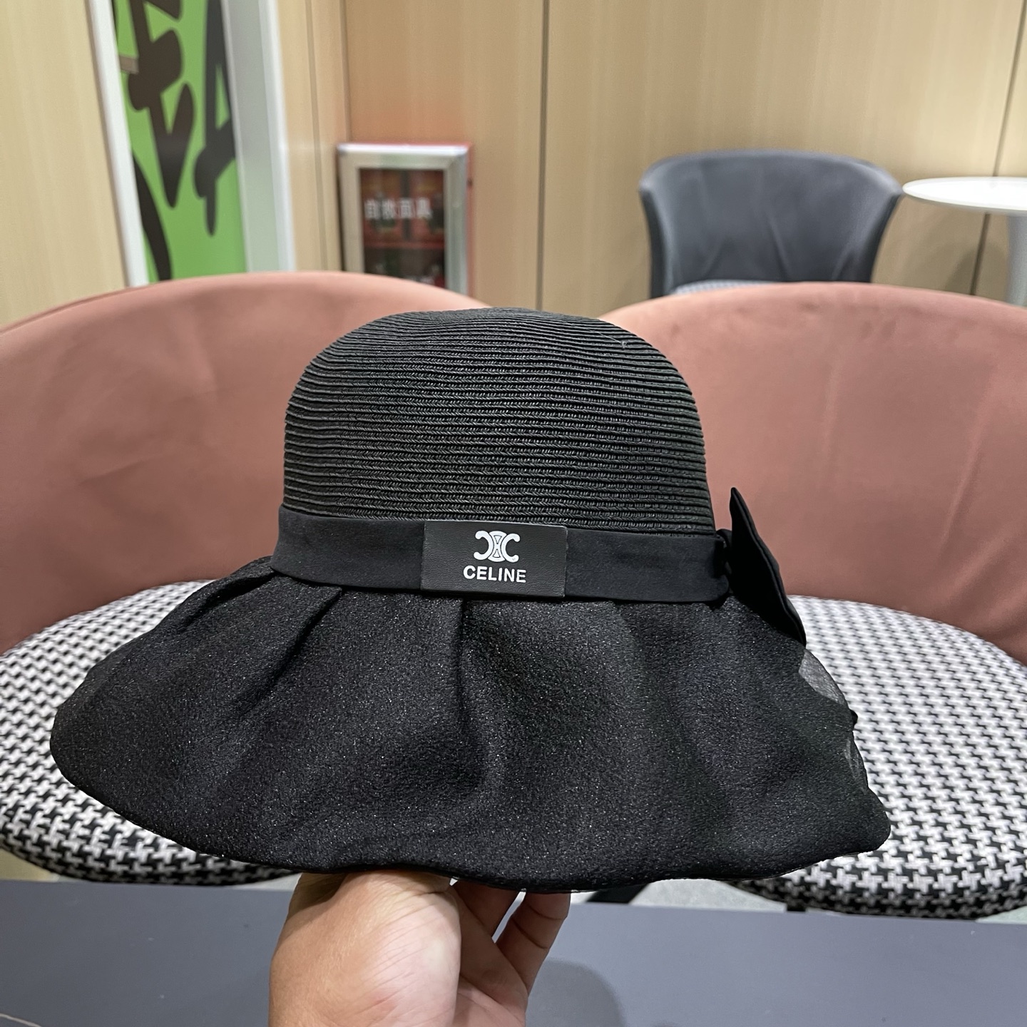 Celine 赛琳新款遮阳渔夫帽防晒沙滩潮女蝴蝶结大檐帽子好看